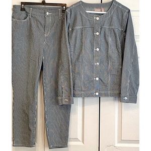 NWOT Chico’s two piece matching set striped pants size 10/jacket size 12